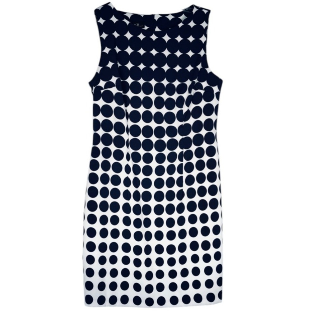 AGB Navy White PolkaDot Sheath Dress Sz 12 Retro Modern Op Art London 60s Vibe